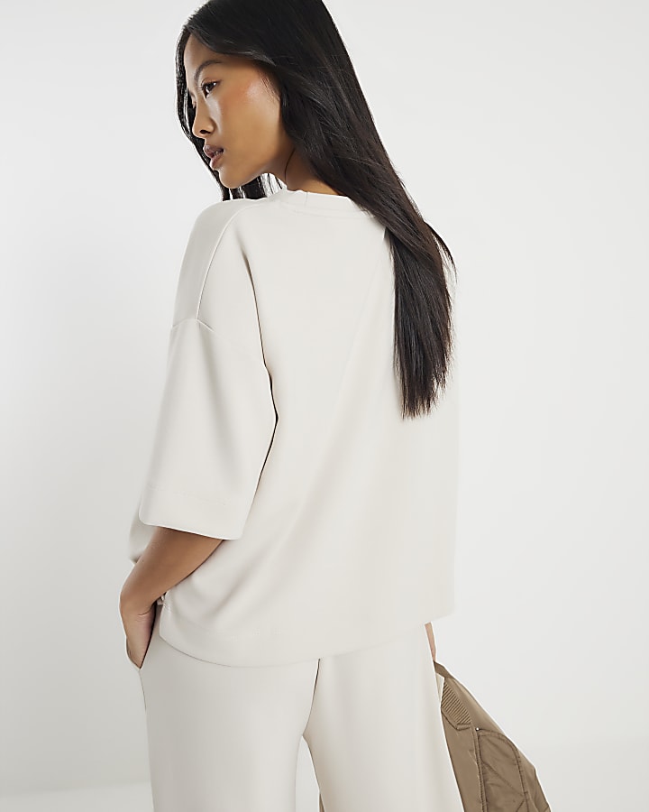 Petite Cream Premium Boxy T-shirt