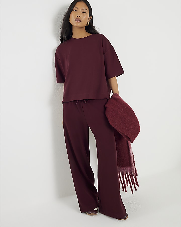 Petite Red Premium Wide Leg Joggers