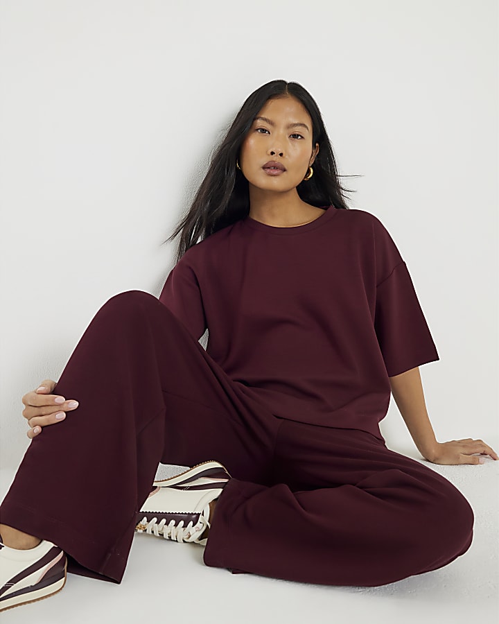 Petite Red Premium Wide Leg Joggers