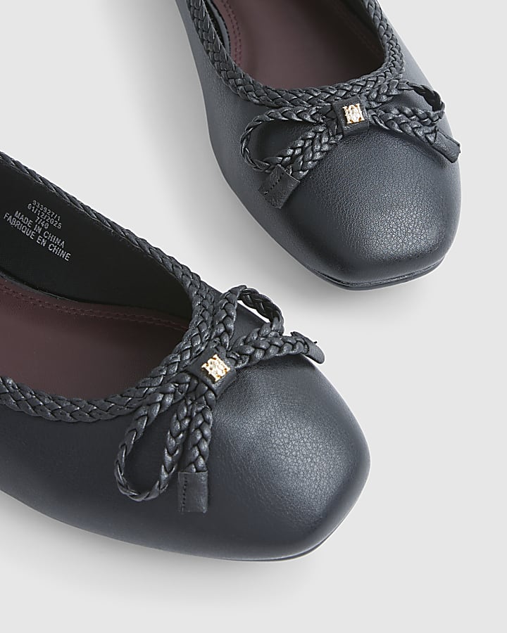 Black Wide Fit Bow Ballet Pumps