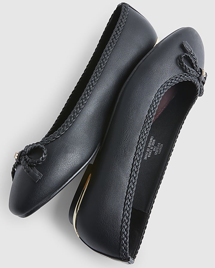 Black Wide Fit Bow Ballet Pumps