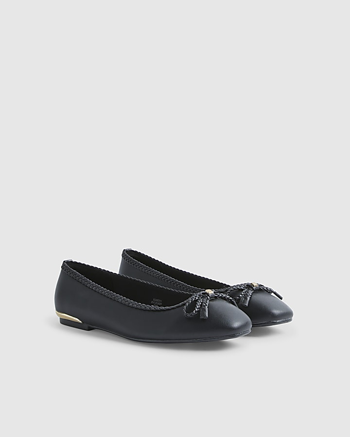 Black Wide Fit Bow Ballet Pumps