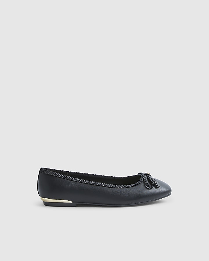 Black Wide Fit Bow Flat Ballet Pumps
