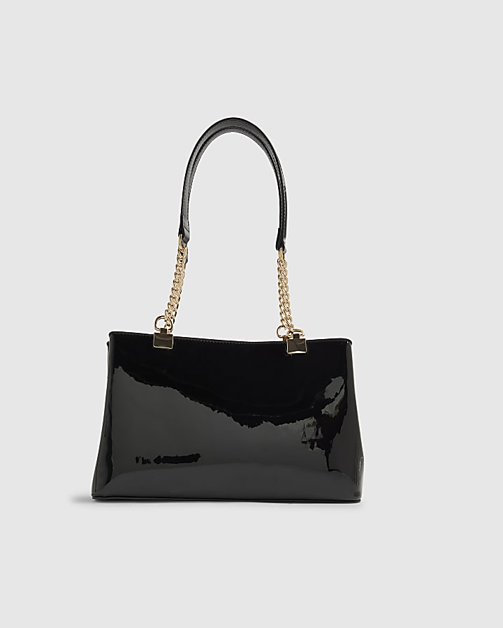 Black Embossed Monogram Chain Shoulder Bag