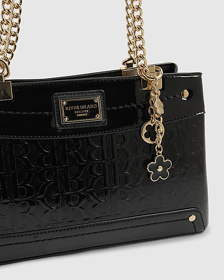 Black Embossed Monogram Chain Shoulder Bag