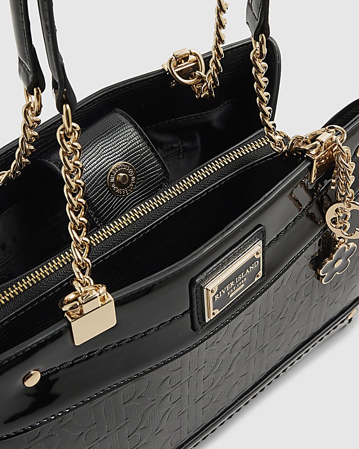 Black Embossed Monogram Chain Shoulder Bag