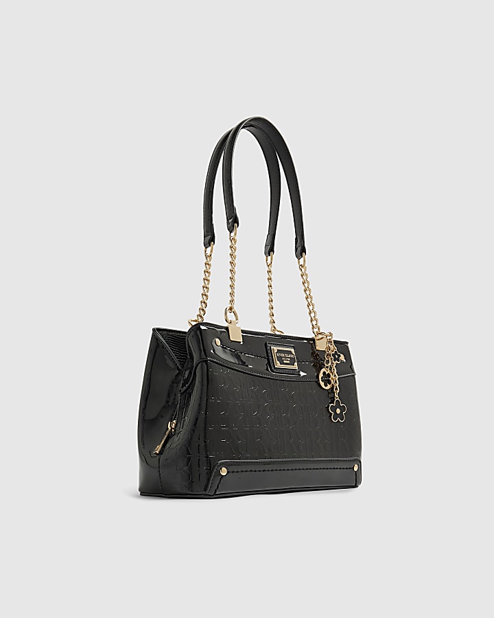 Black Embossed Monogram Chain Shoulder Bag