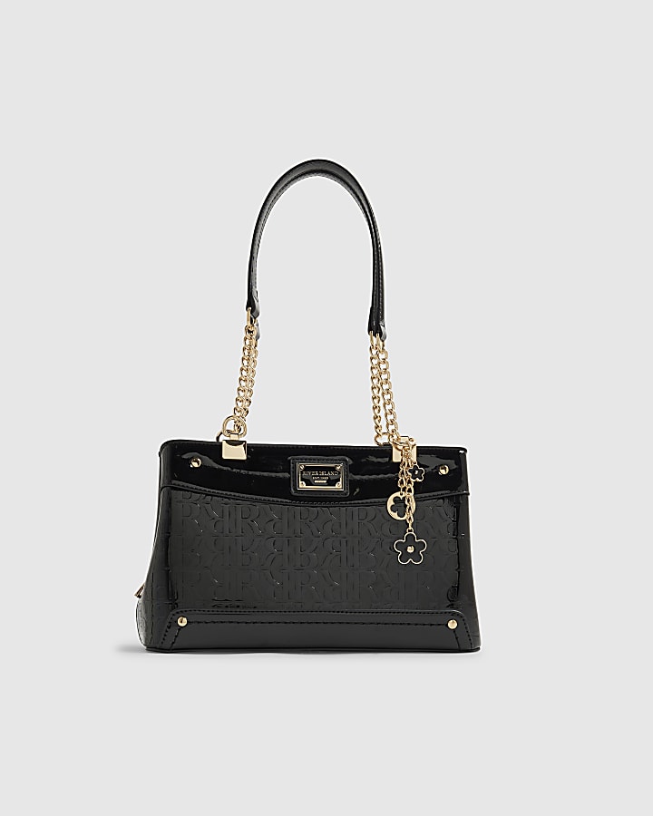 Black Embossed Monogram Chain Shoulder Bag