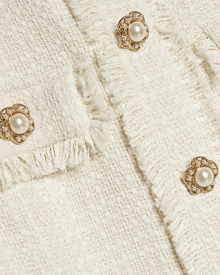 Cream Boucle Pleated Hem Mini Dress