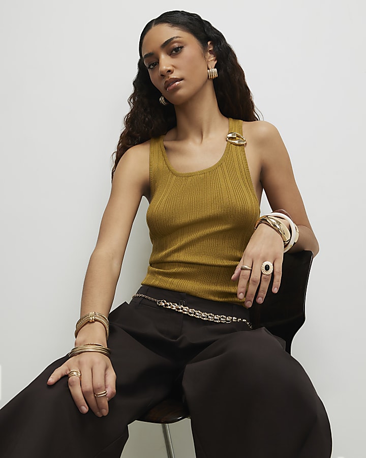 Khaki Buckle Knitted Vest