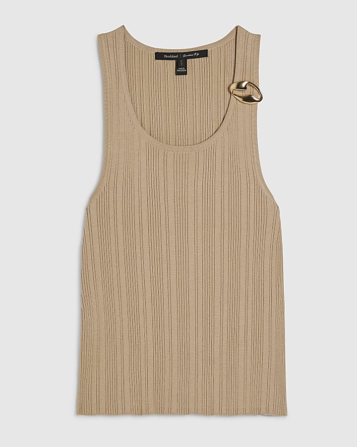 Beige Buckle Knitted Vest