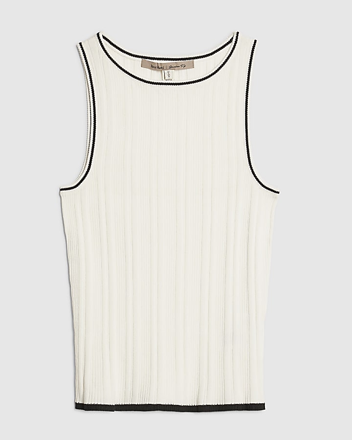 White Knit Ribbed Tipped Vest Top