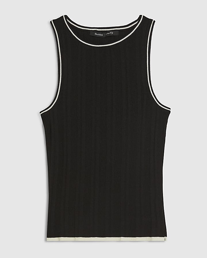 Black Ribbed Tipped Knitted Vest