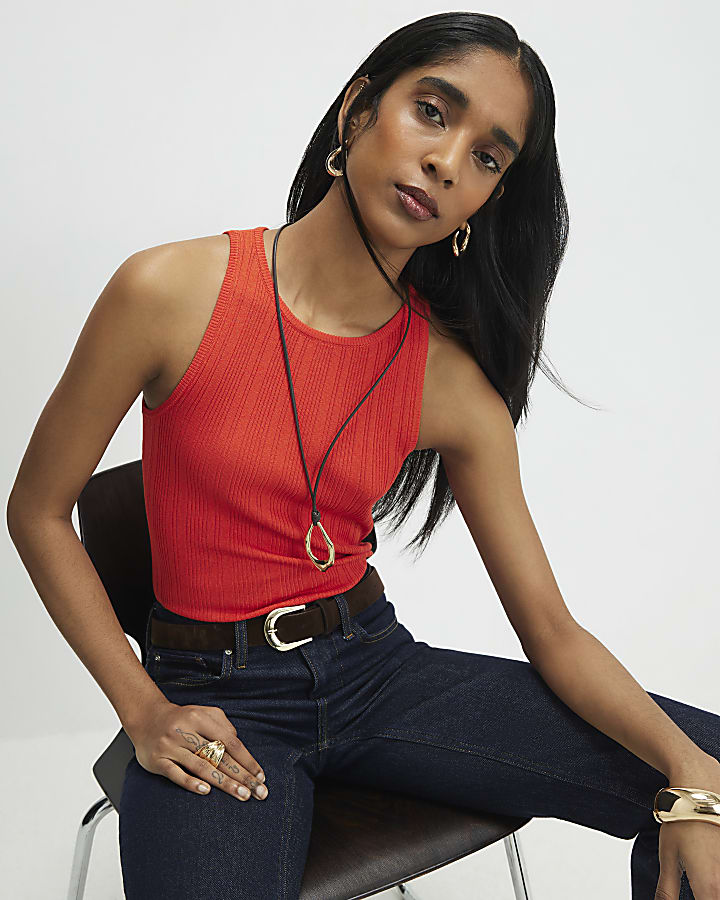Red Rib Vest Top