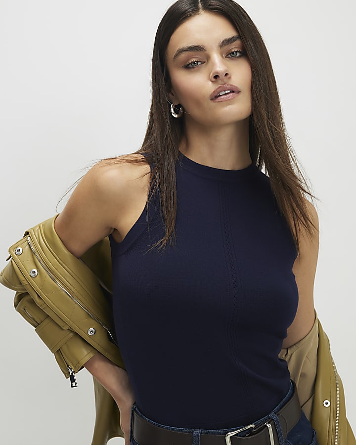 Navy Knitted Vest Top