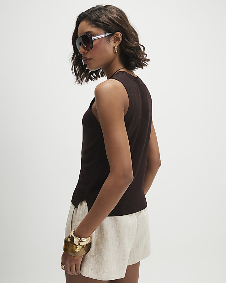 Brown Knitted Vest Top