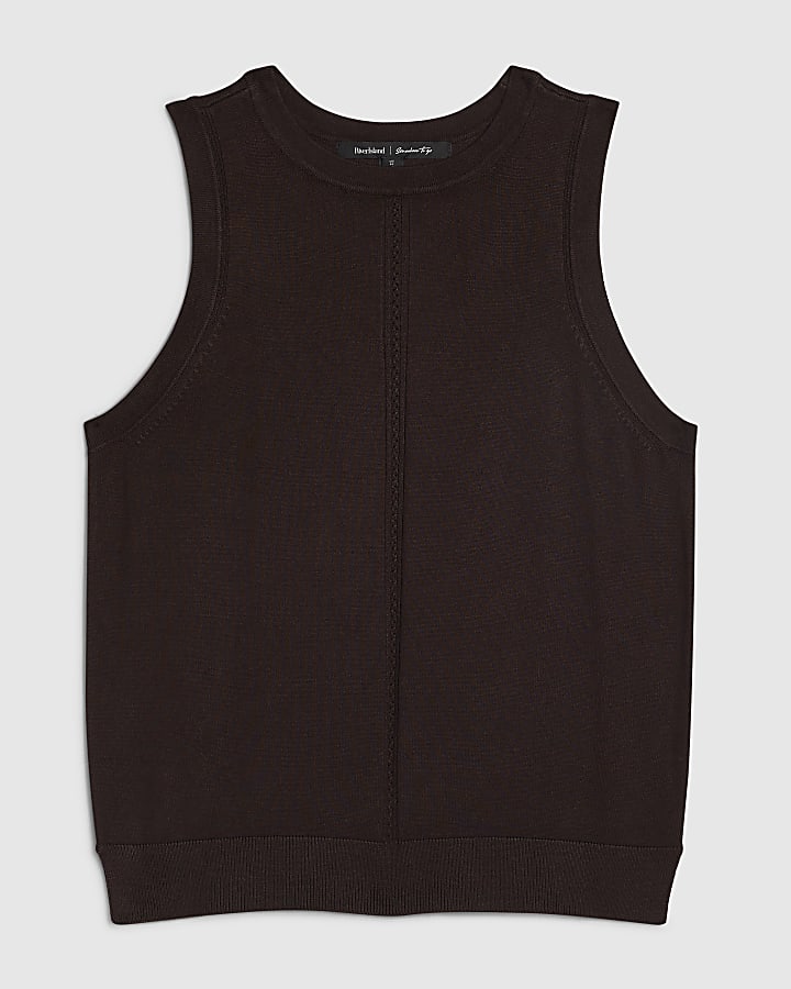 Brown Knitted Vest Top