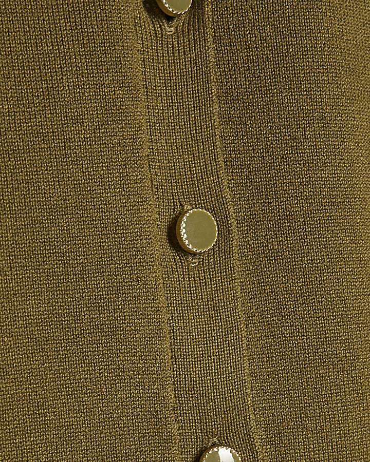 Khaki Knitted Short Sleeve Polo Cardigan