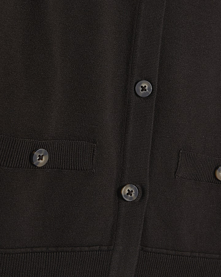 Brown Crew Neck Knitted Cardigan