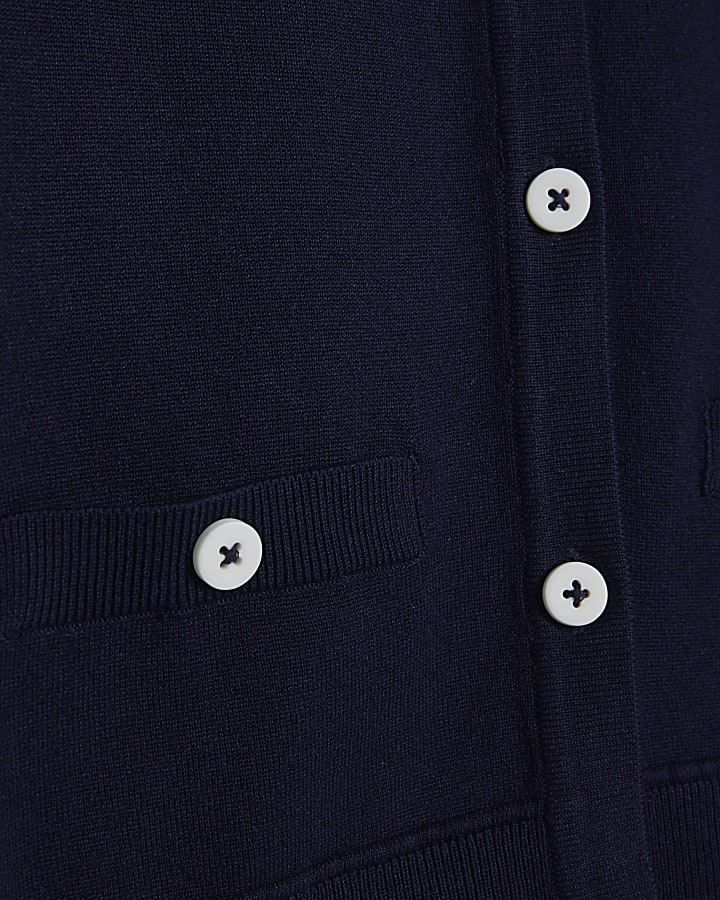 Navy Knitted Crew Neck Cardigan