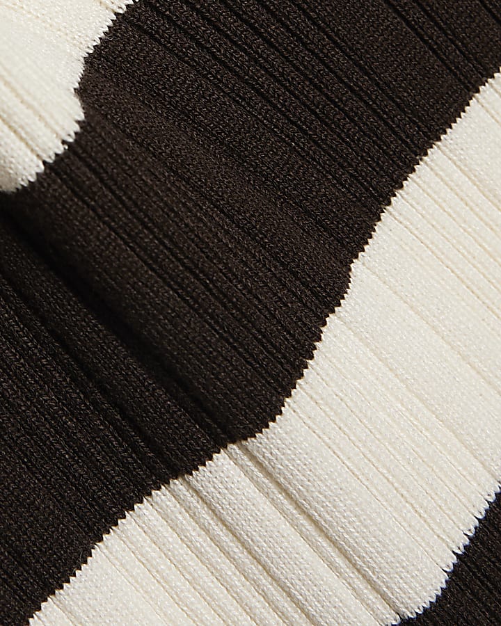 Brown Knitted Ribbed Stripe Midi Dress