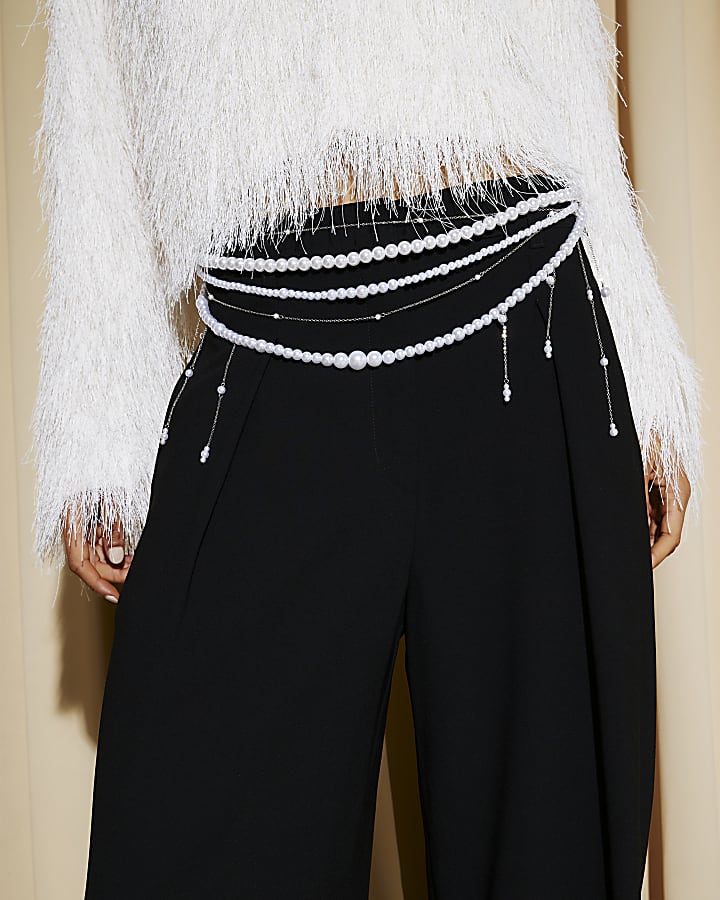 Cream Pearl Chain Belt