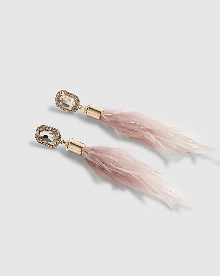 Pink Feather Drop Earrings