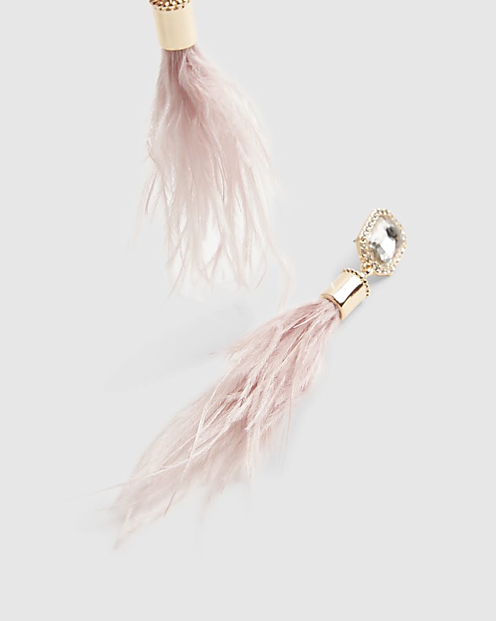 Pink Feather Drop Earrings