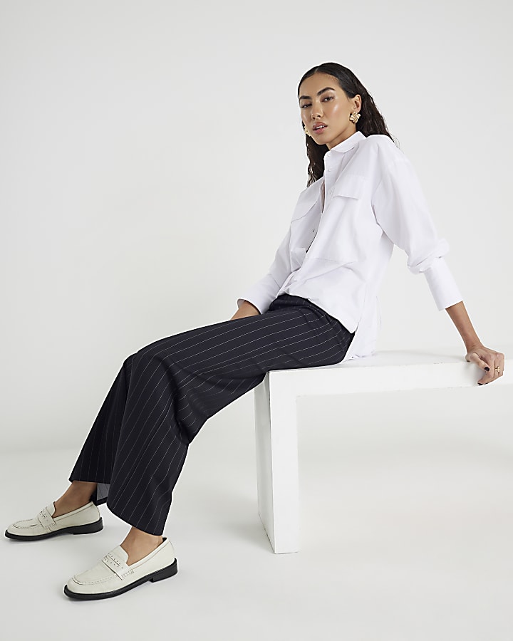 Black Pinstripe Wide Leg Trousers
