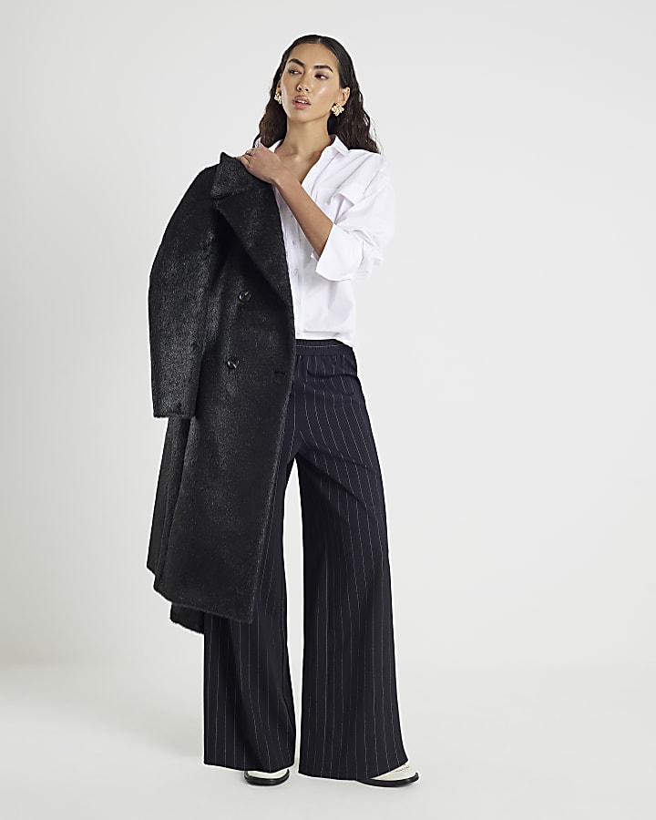 Black Pinstripe Wide Leg Trousers