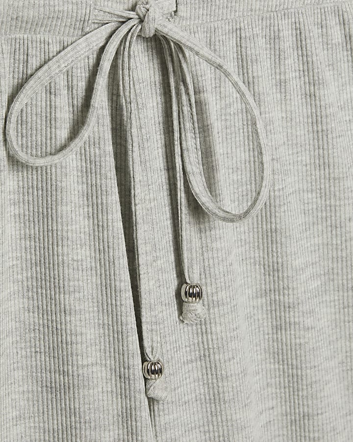 Grey Halter Neck Ribbed Loungewear Set