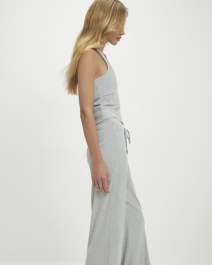 Grey Halter Neck Ribbed Set