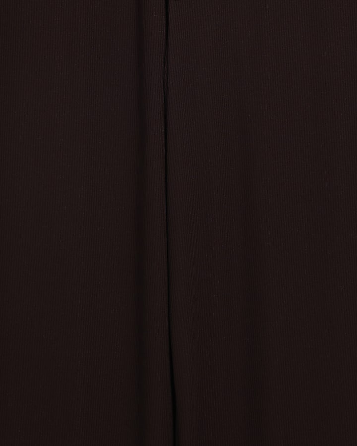 Brown Halter Neck Ribbed Loungewear Set