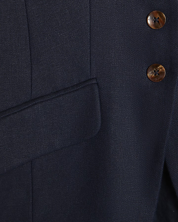 Navy Linen Blend Longline Waistcoat