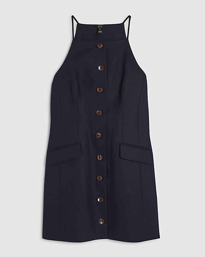 Navy Sleeveless Button Mini Dress