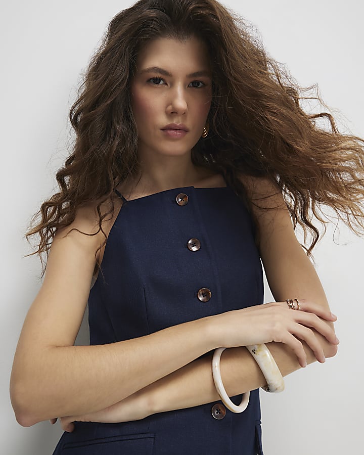 Navy Sleeveless Button Mini Dress