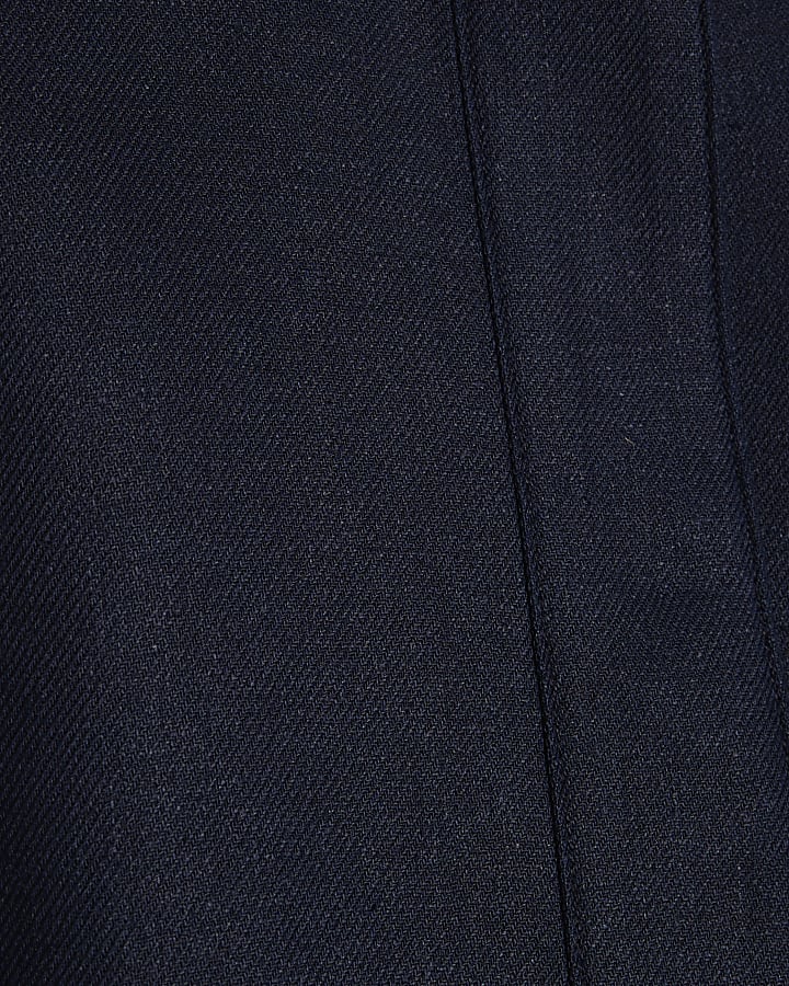 Navy Linen Blend Tailored Bomber Jacket