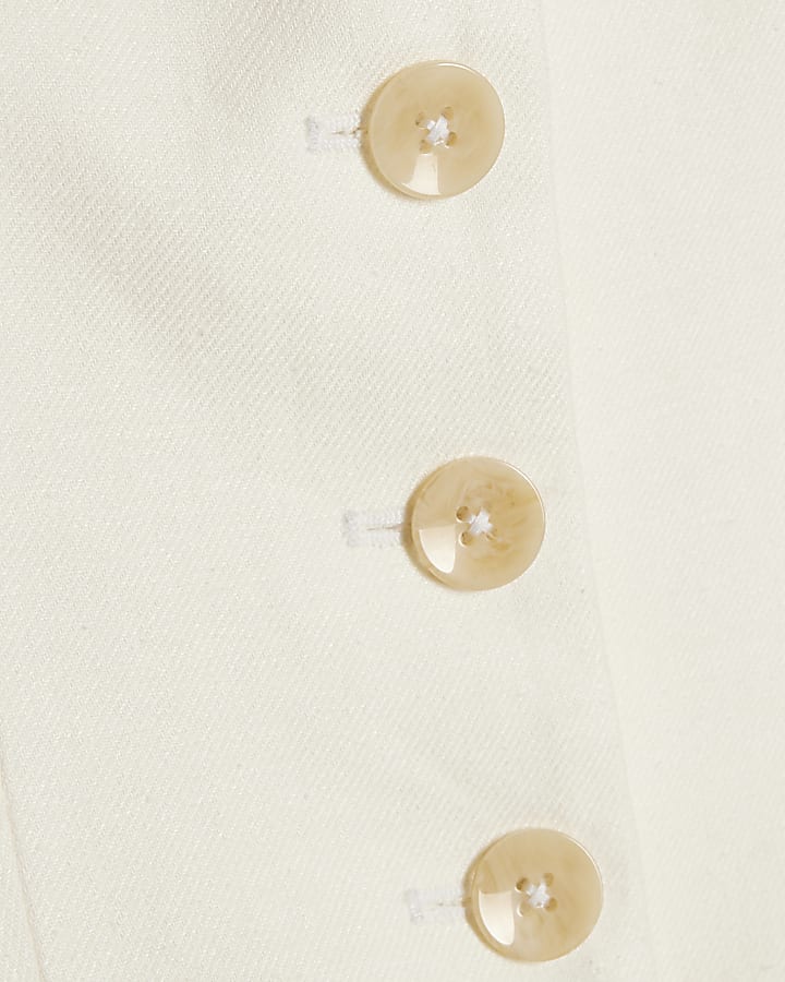 White Linen Blend Longline Waistcoat