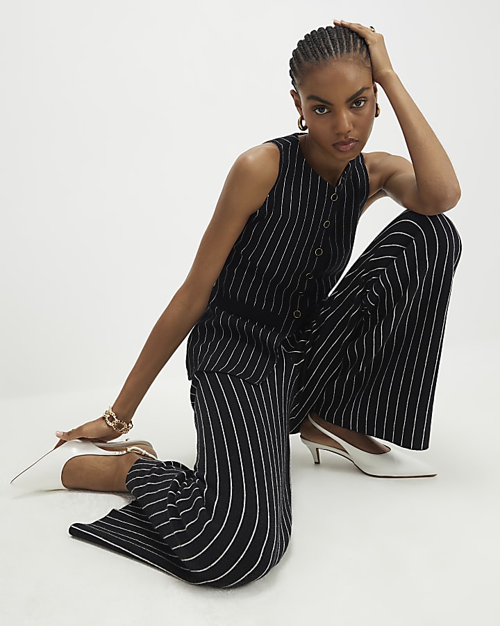 Black Pinstripe Longline Waistcoat