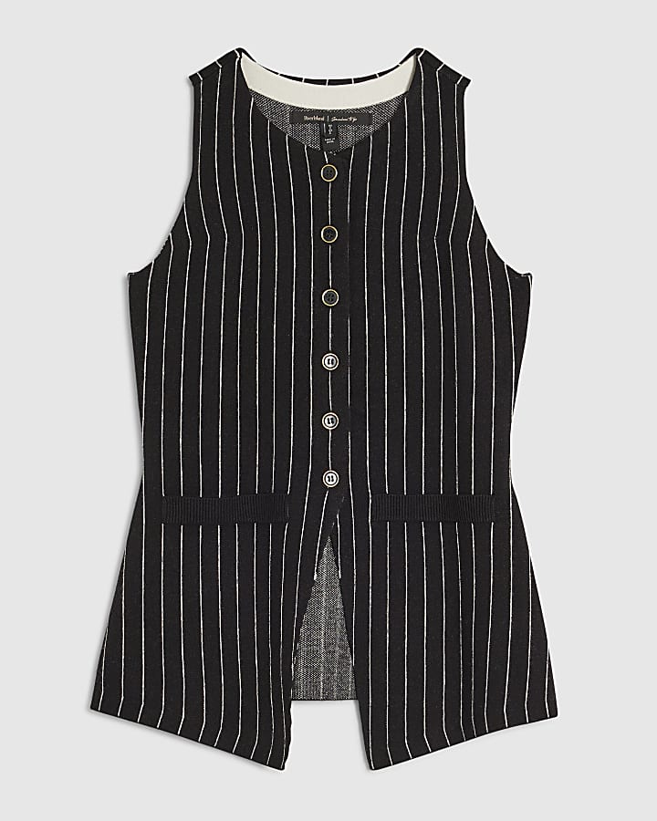 Black Pinstripe Longline Waistcoat
