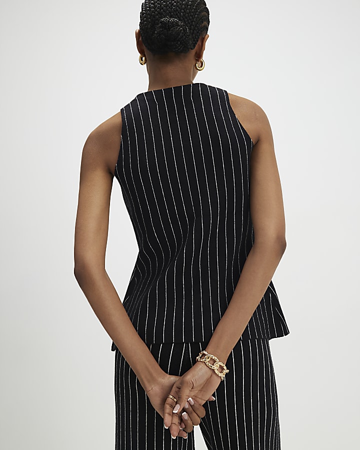 Black Pinstripe Longline Waistcoat