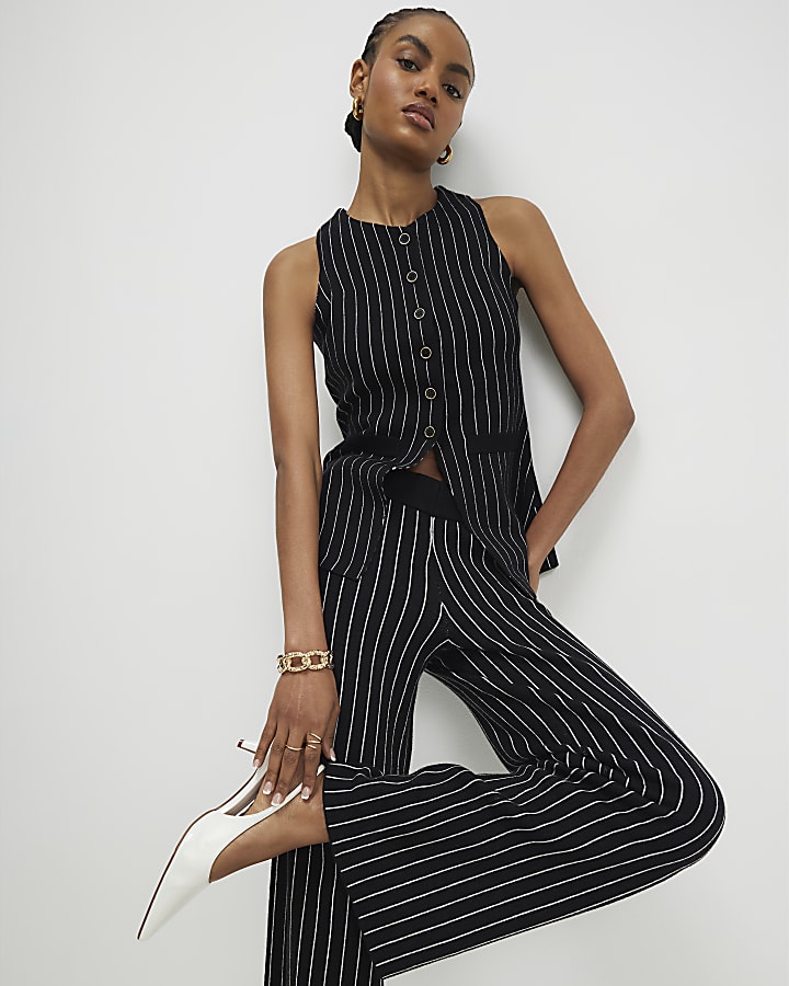 Black Pinstripe Longline Waistcoat
