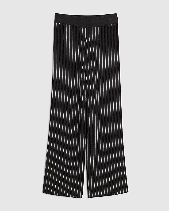 Black Wide Leg Pinstripe Knitted Trousers
