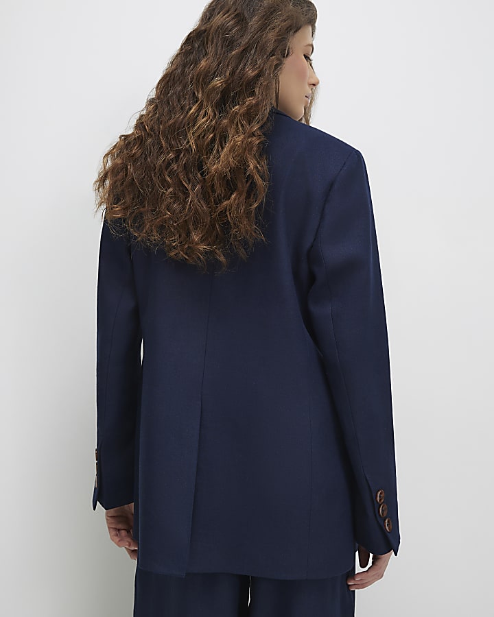 Navy Linen Look Blazer