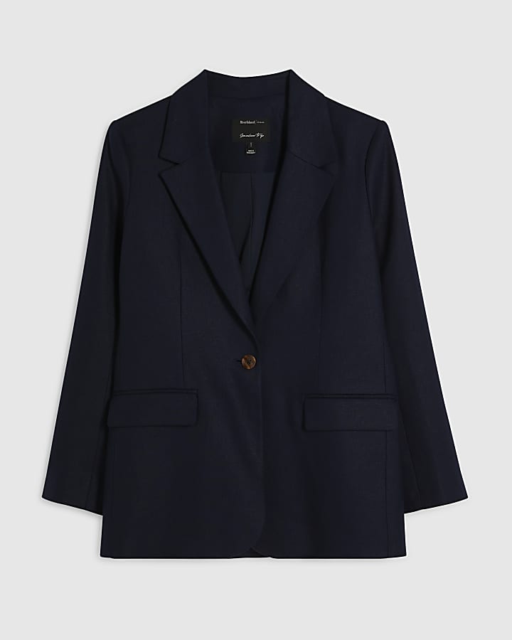 Navy Linen Look Blazer
