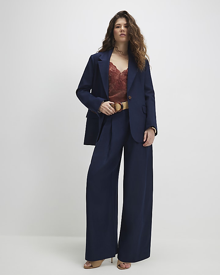 Navy Linen Look Blazer