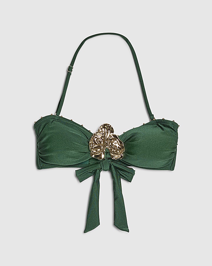 Green Hardware Bandeau Bikini Top