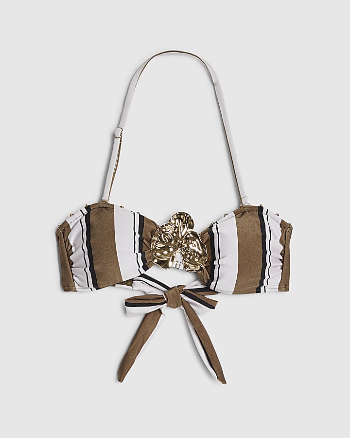 White Stripe Hardware Bandeau Bikini Top