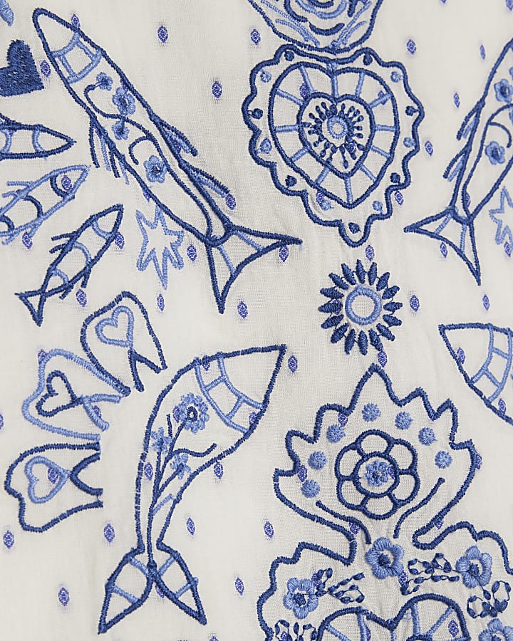 White Cotton Embroidered Spot Print Top