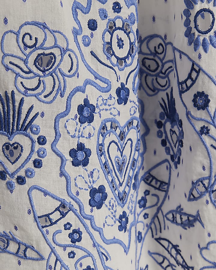 White Cotton Embroidered Spot Maxi Skirt